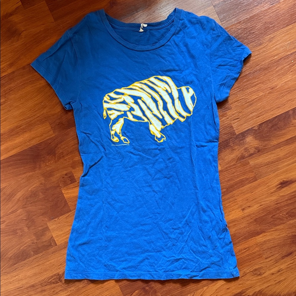 Blue women’s ZUBAZ Sabres NHL T-Shirt Buffalo Graphic size large